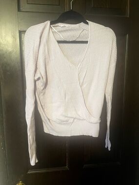 Light Lavender Ribbed Wrap V-Neck Sweater